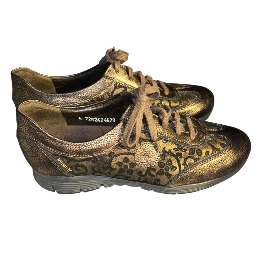 Mephisto Runoff Air-Jet Bronze Metallic Floral Leather Walking Shoes Womens 10